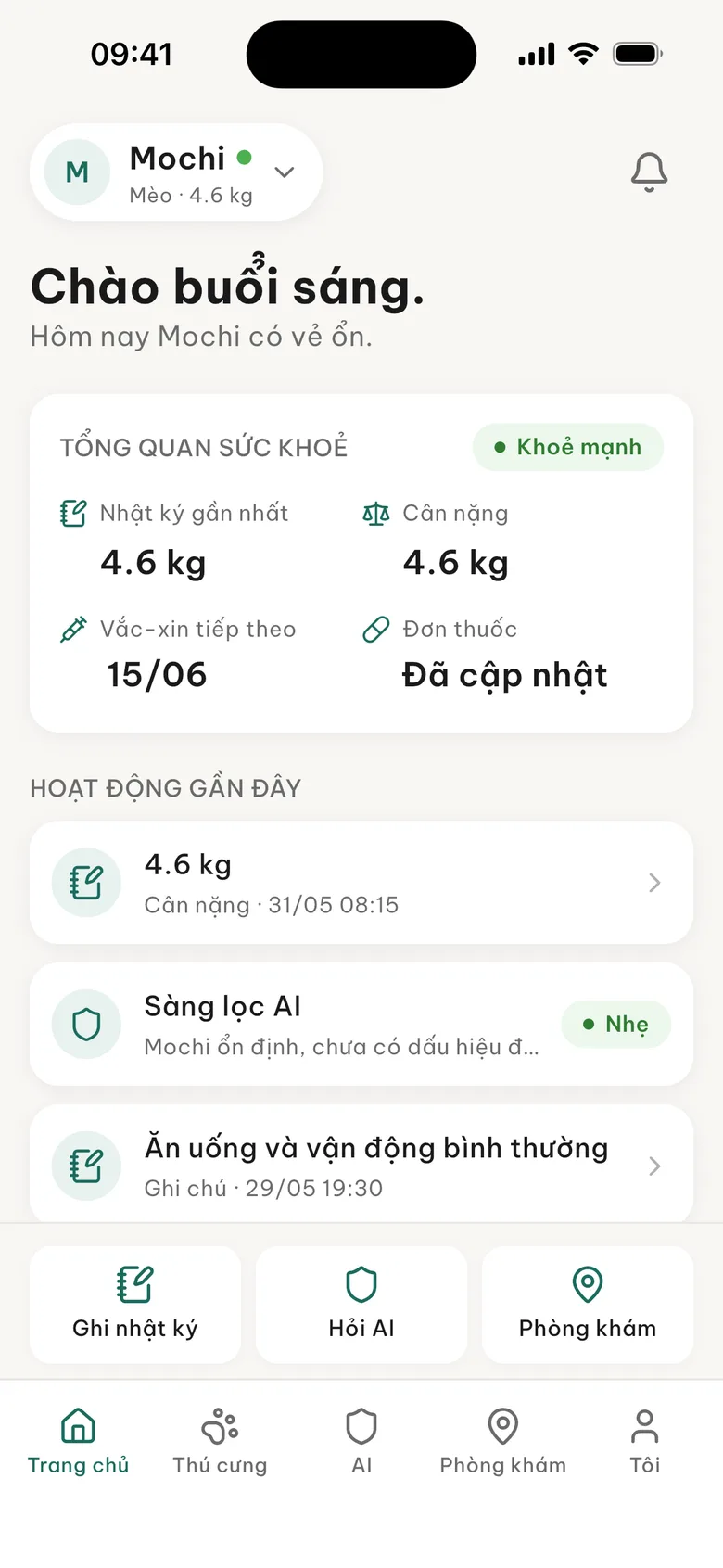 Trang chính của ứng dụng Tendpaw